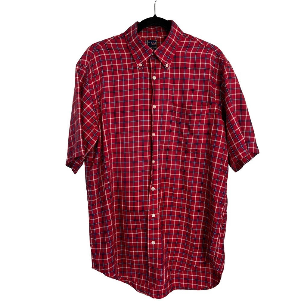 T. Harris London Mens Red Plaid Short Sleeve Button Down Shirt - Size Large